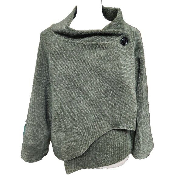 Italian Asymmetrical Drape Neckline and Hem Sweater Green Size L Buttery Soft - Picture 2 of 9